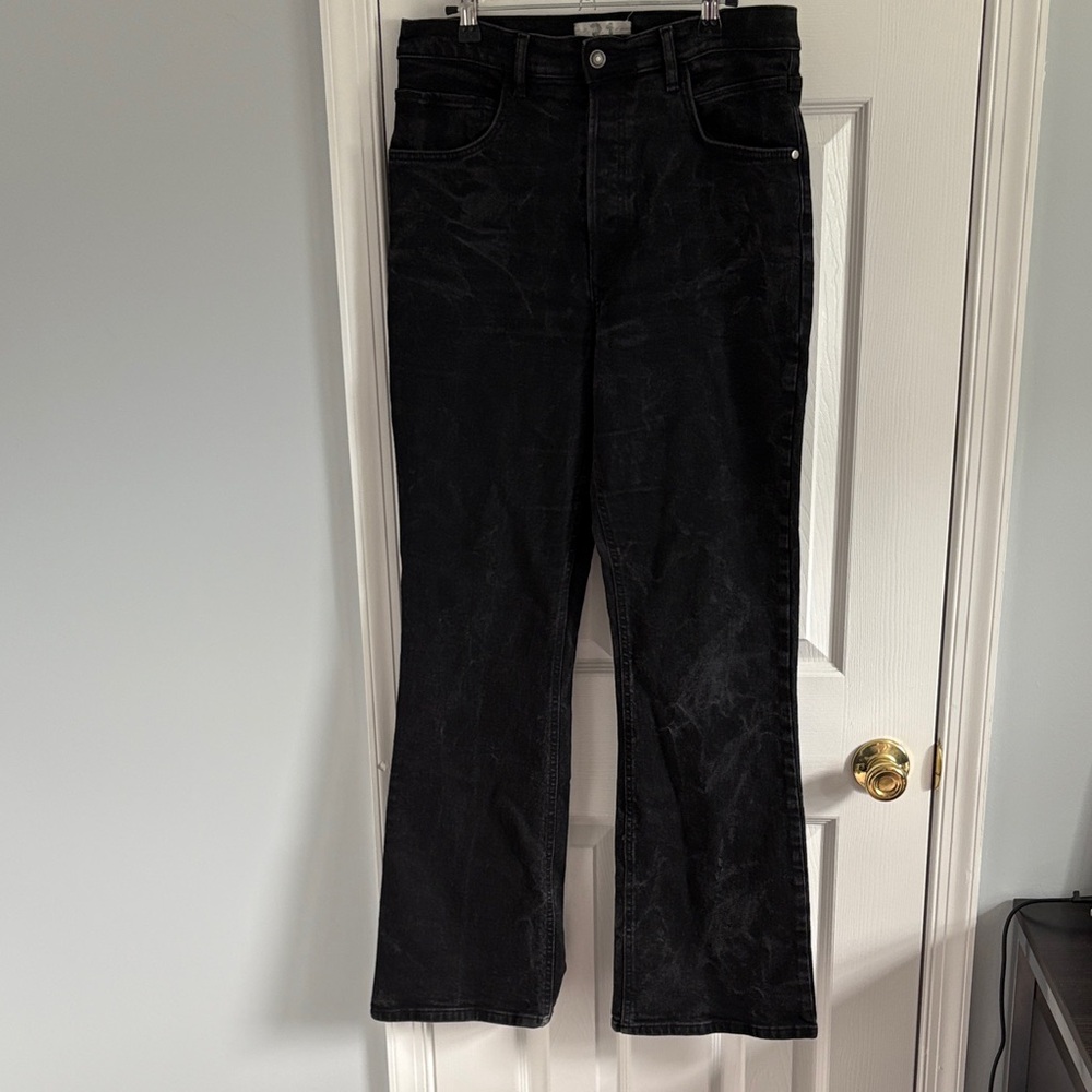 We The Free Distressed 3 Button Fly Black Flare Jeans Size 31